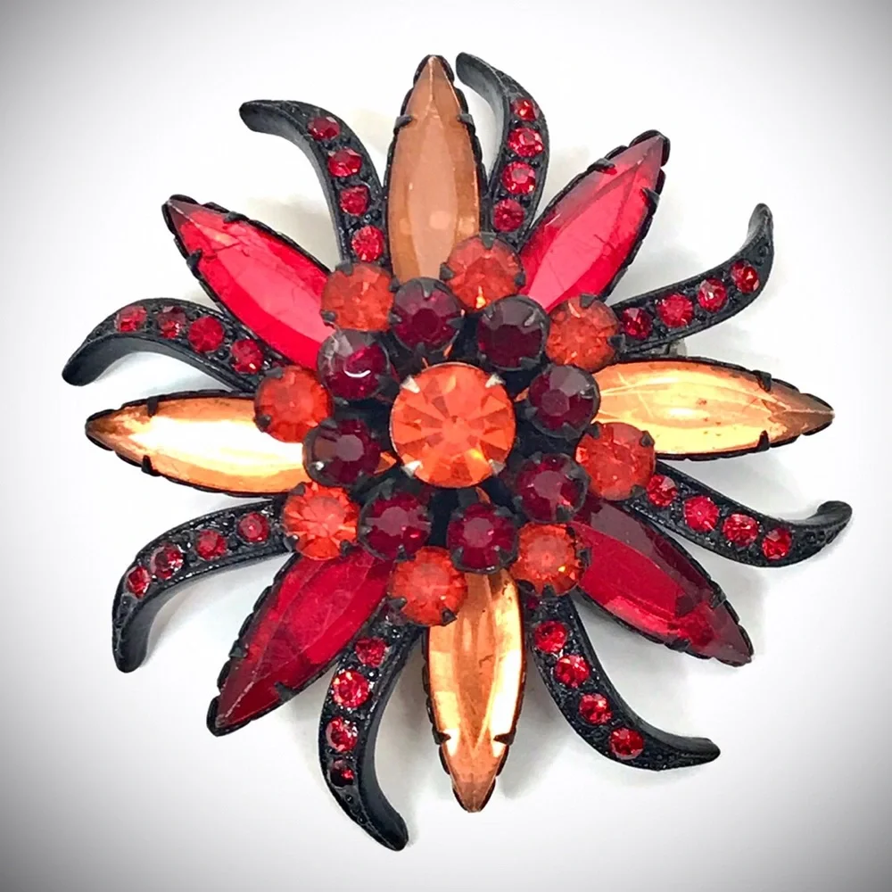 Vintage Large Retro Brooch Sunburst Jewelry Pin